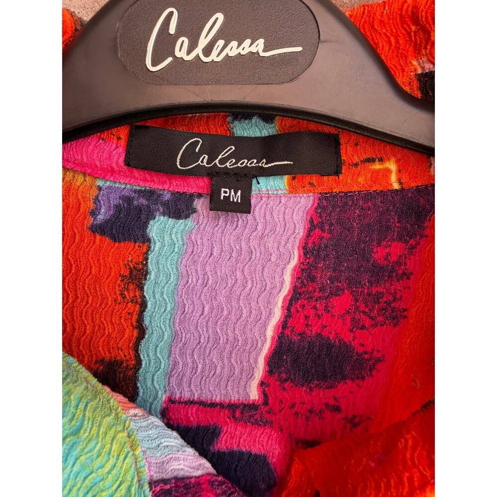 Calessa Geometric Petite Colorful button down blouse Size PM NWT - Picture 3 of 4
